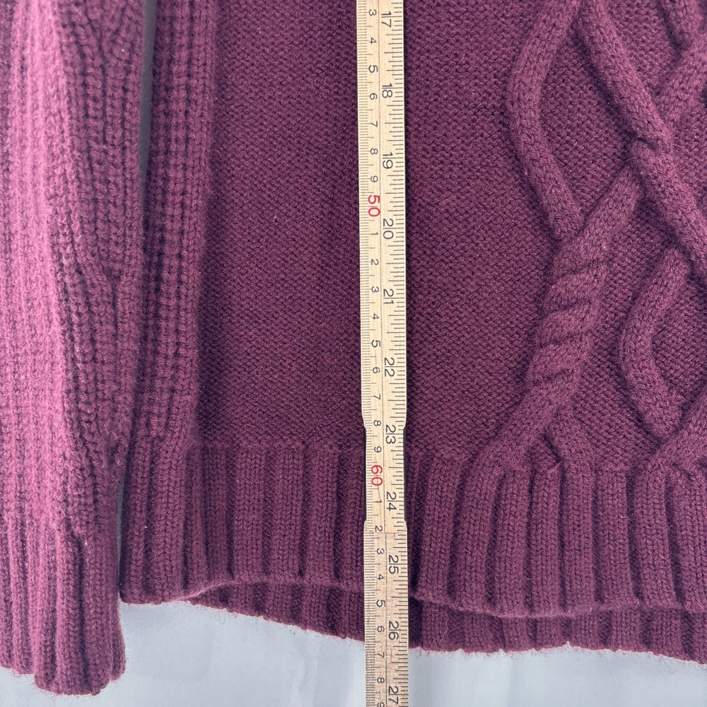 Athleta Merino Wool Cable Knit Hoodie Sweater Medium Burgundy Soft Warm Pullover - Picture 16 of 16